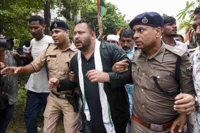 Tejashwi Yadav detained during protest in Patna over NEET issue