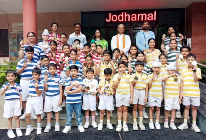 Jodhamal students celebrating after winning medals at the Roller Skating Championship
