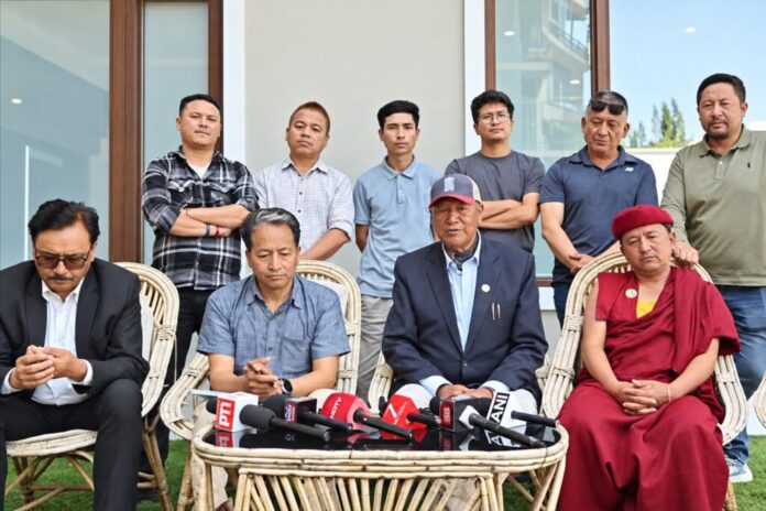 Leh Apex Body members during a protest for Ladakh rights